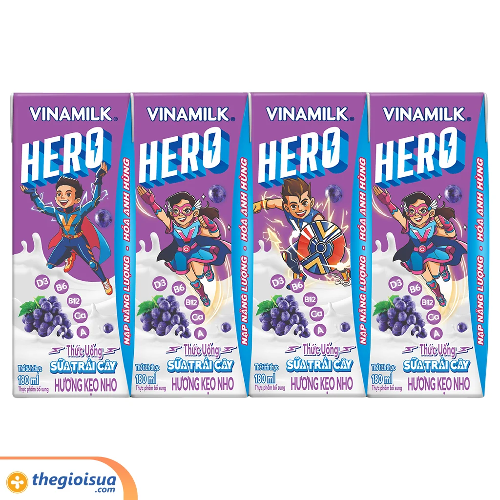 Sữa trái cây hương kẹo nho Vinamilk Hero 180ml