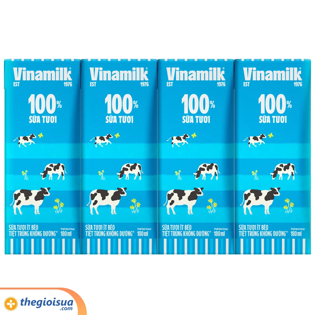 Sữa tươi tiệt trùng Vinamilk 100% tách béo không đường 4x180ml