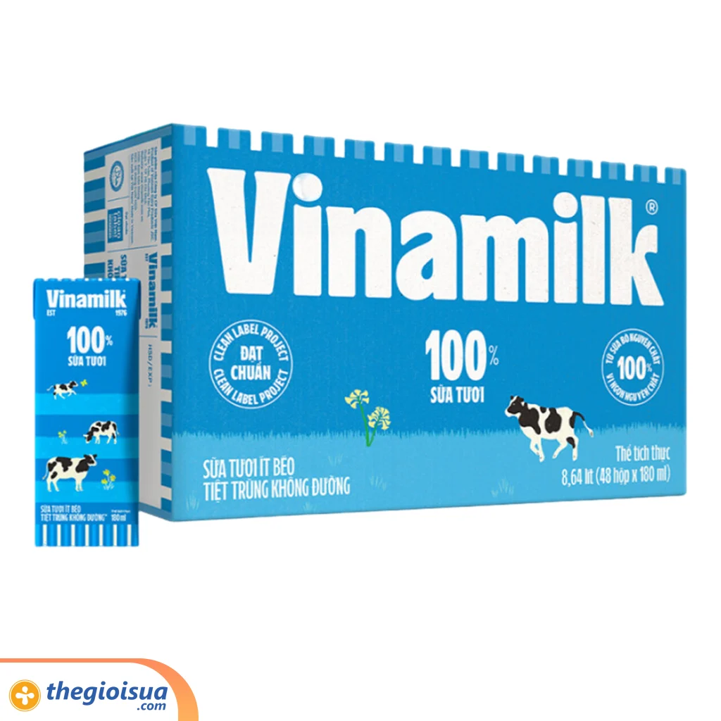 Sữa tươi tiệt trùng Vinamilk 100% tách béo không đường 4x180ml