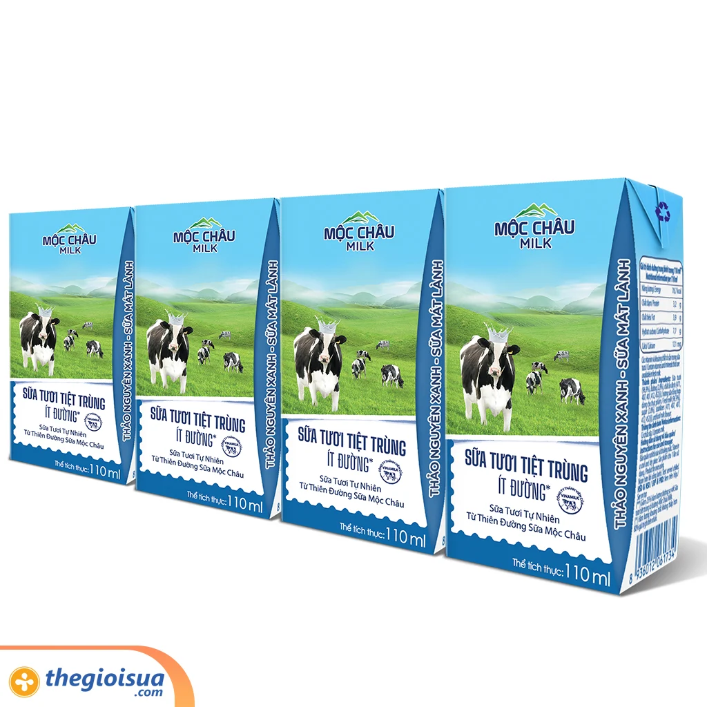 Sữa tươi tiệt trùng Mộc Châu ít đường 4x110ml