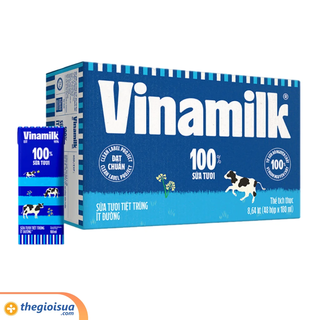 Sữa tươi tiệt trùng Vinamilk 100% ít đường 4x180ml