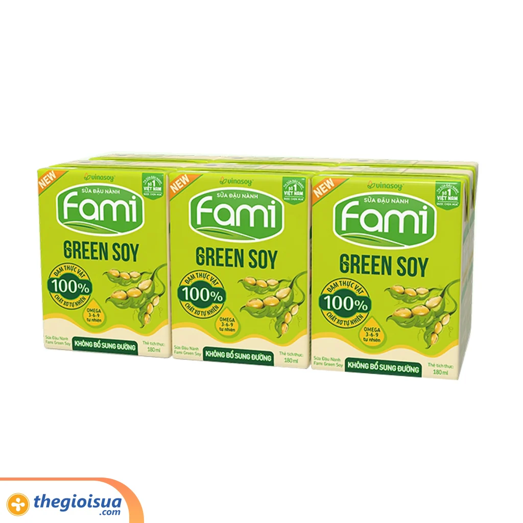 Sữa đậu nành Fami Green Soy không bổ sung đường hộp 180ml – lốc 6 hộp