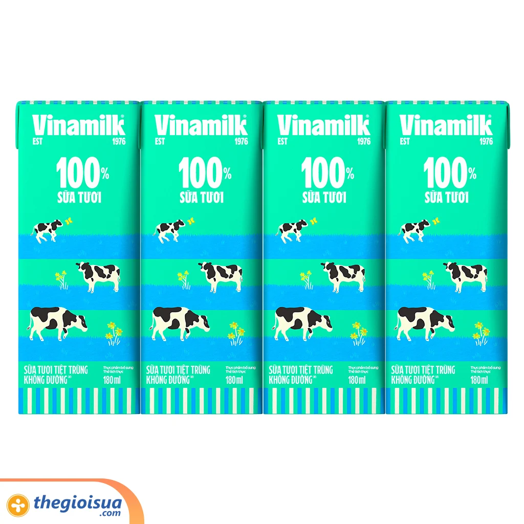 Sữa tươi 100% tiệt trùng Vinamilk không đường 4x180ml