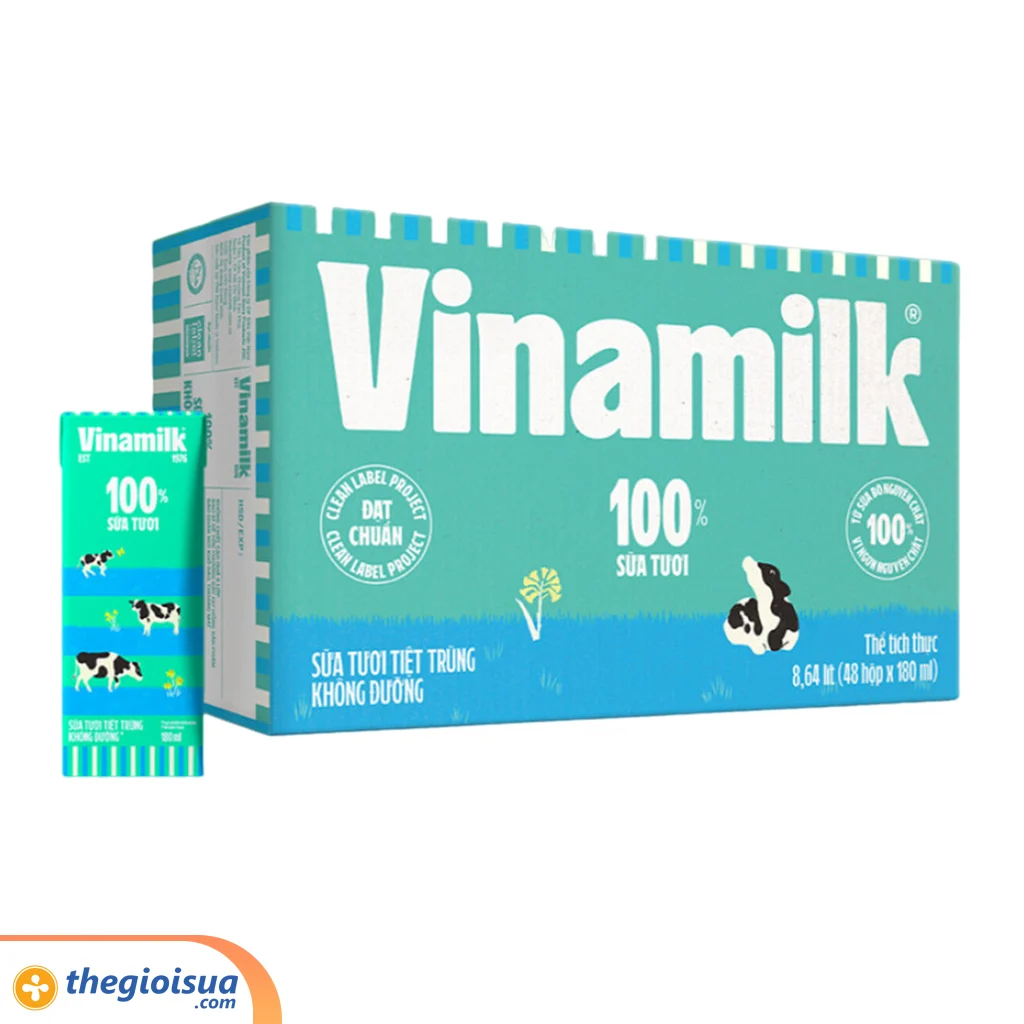Sữa tươi 100% tiệt trùng Vinamilk không đường 4x180ml
