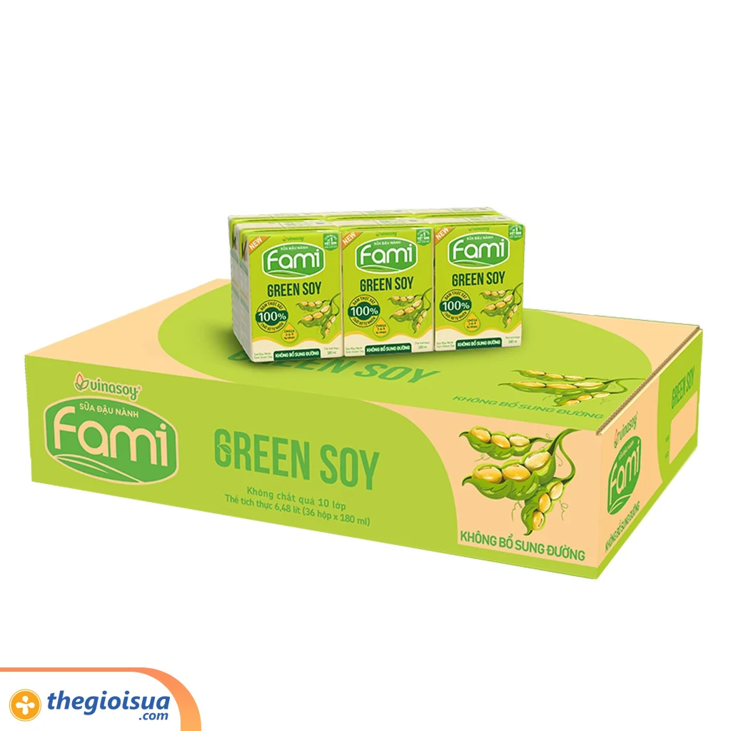 Sữa đậu nành Fami Green Soy không bổ sung đường hộp 180ml – lốc 6 hộp