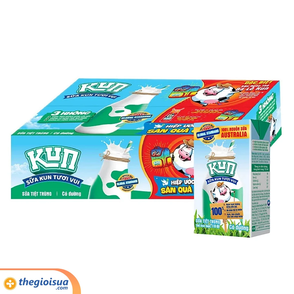 Sữa tươi Kun 100% có đường TBA 110ml