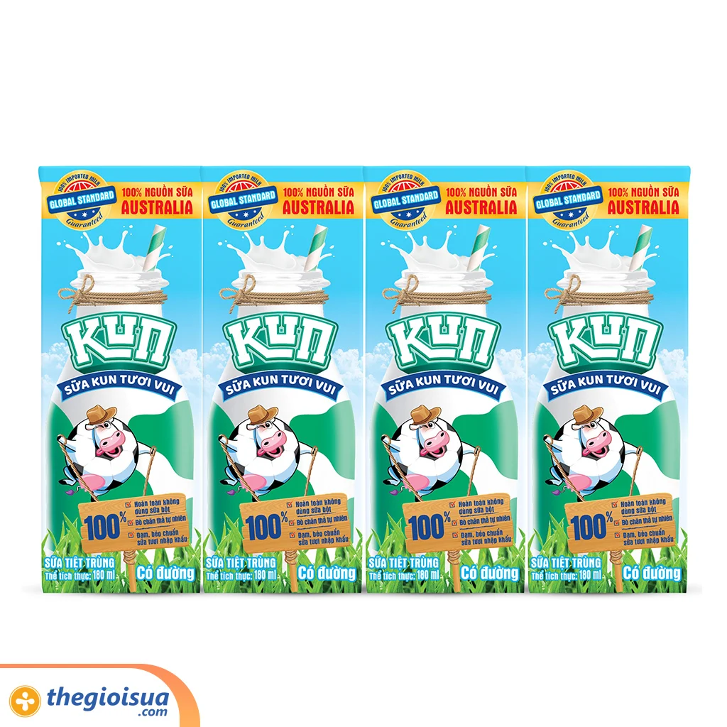 Sữa tươi Kun 100% có đường TBA 180ml