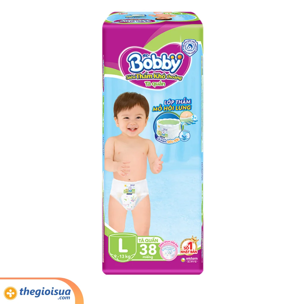 Tã quần Bobby Siêu Thấm size L 38 miếng