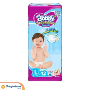 Tã dán Bobby siêu thấm khô thoáng size L 42 miếng