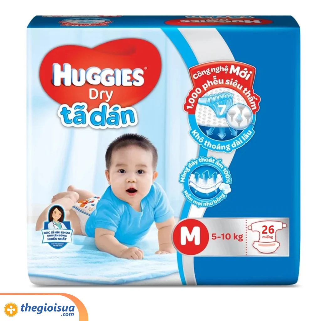 Tã dán Huggies Dry size M 26 miếng