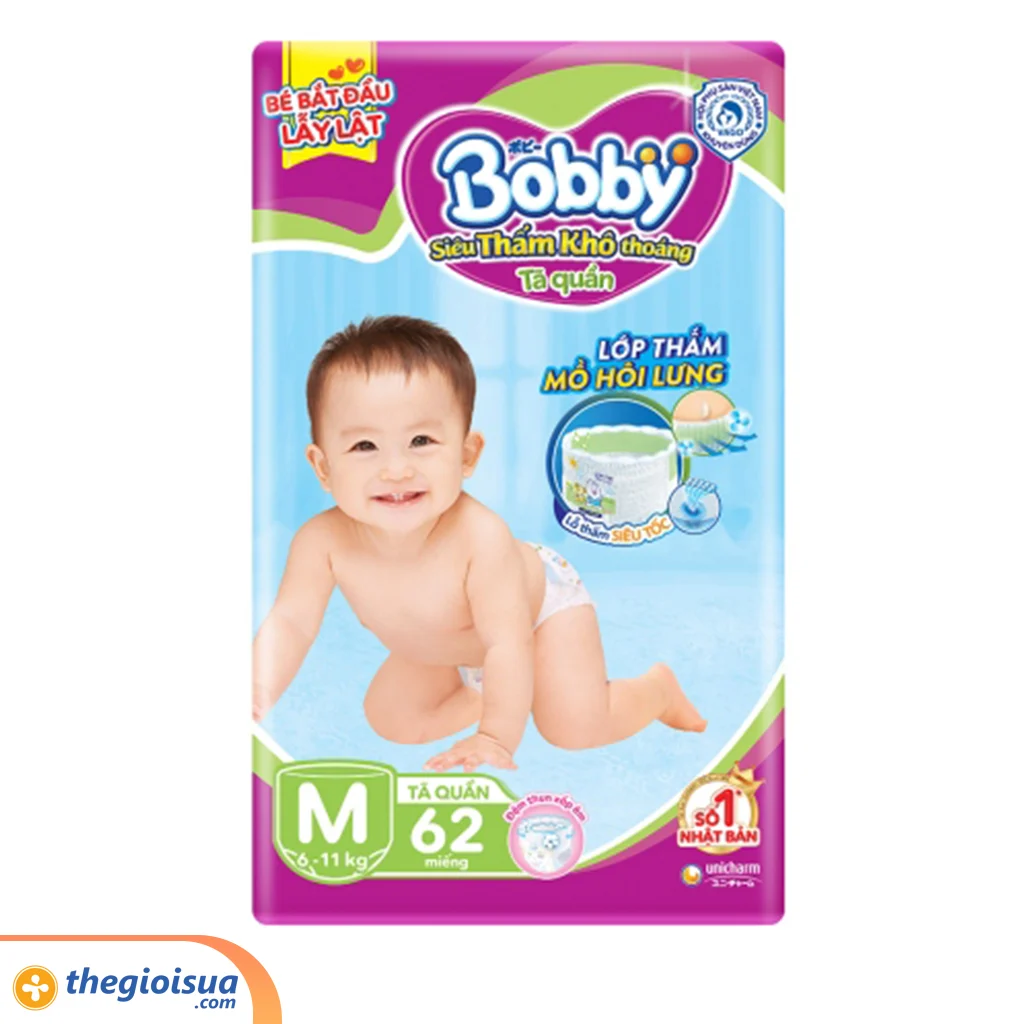 Tã quần Bobby Siêu Thấm size M 62 miếng