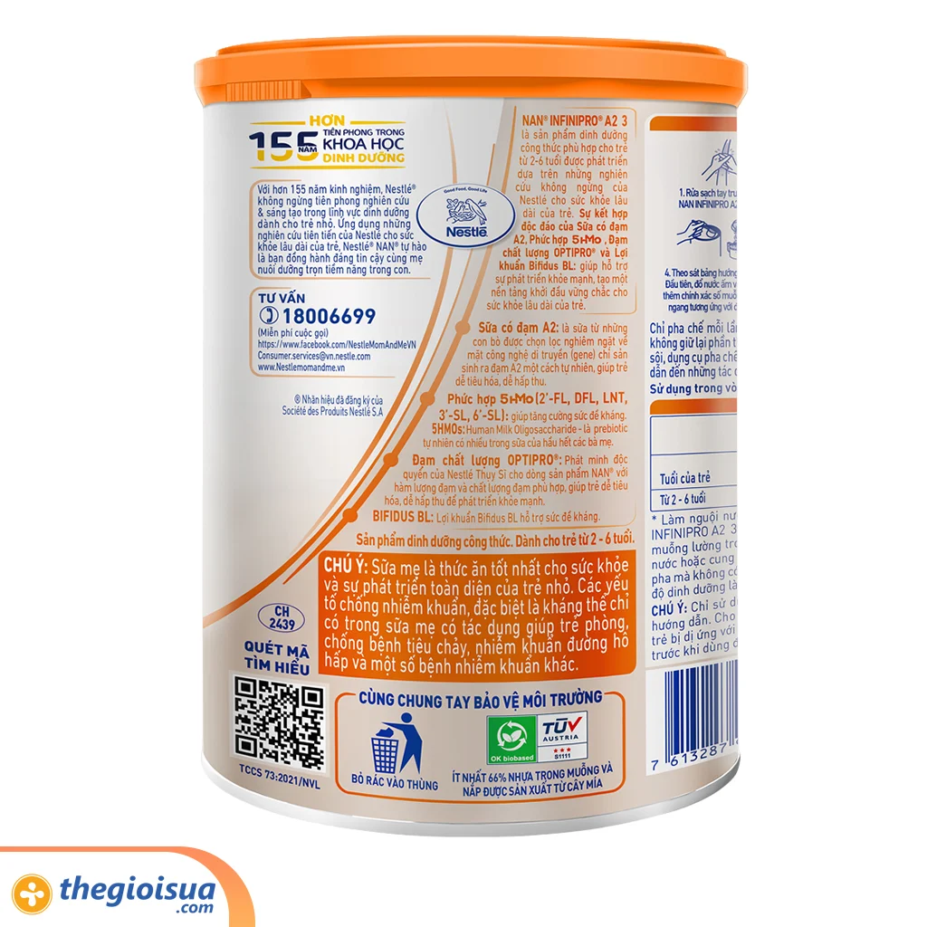 Sữa Công Thức Nestle Nan Infinipro A2 3 800g xuất xứ Thuỵ Sĩ