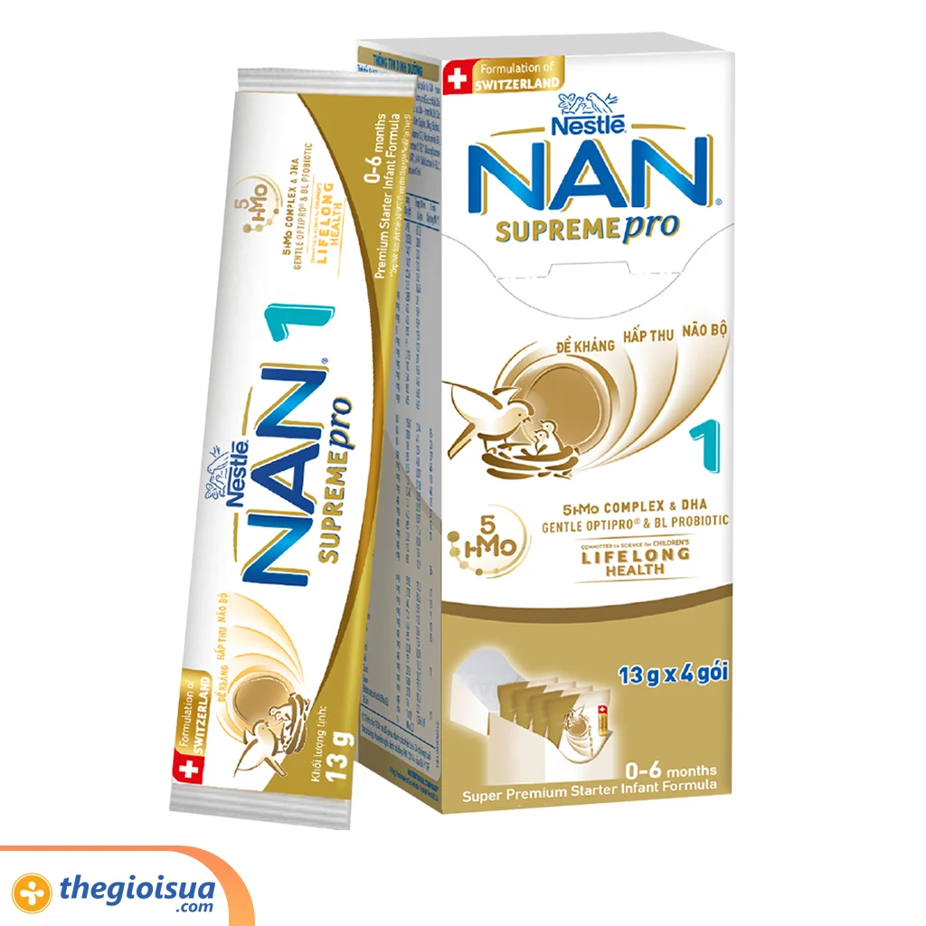 Sữa bột dinh dưỡng công thức Nestle Nan SupremePro 1 cho bé từ 0 - 6 tháng (4 x 13g)