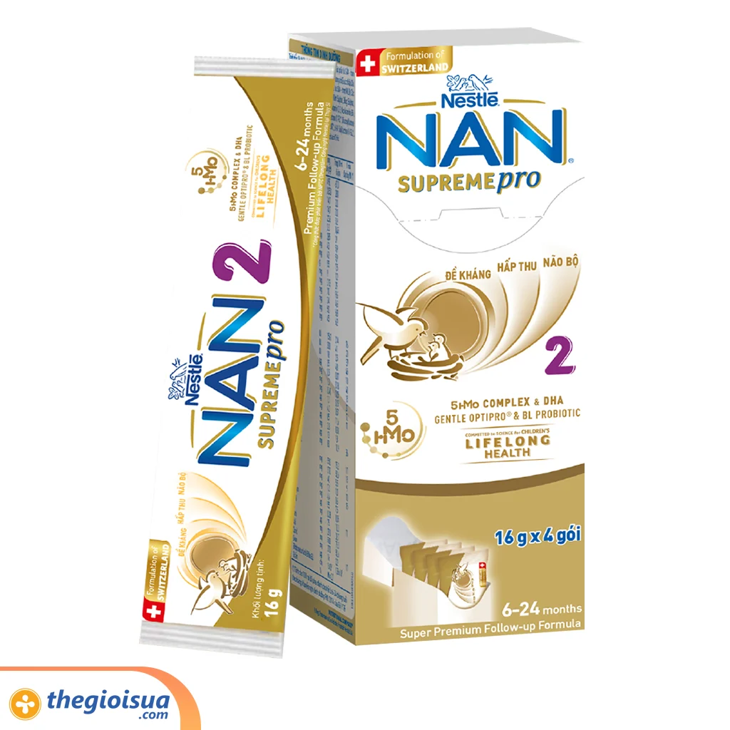 Sữa bột dinh dưỡng công thức Nestle Nan SupremePro 2 cho bé từ 6 - 24 tháng (4gói x 16g)
