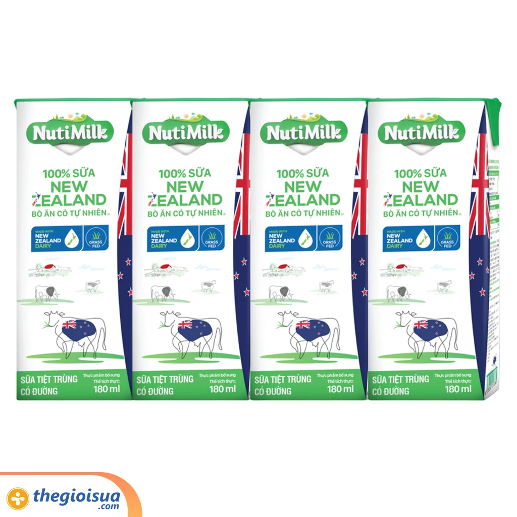 Sữa tiệt trùng có đường NutiMilk 100% sữa New Zealand 180ml