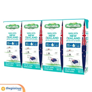 Sữa tiệt trùng không đường NutiMilk 100% sữa New Zealand 180ml