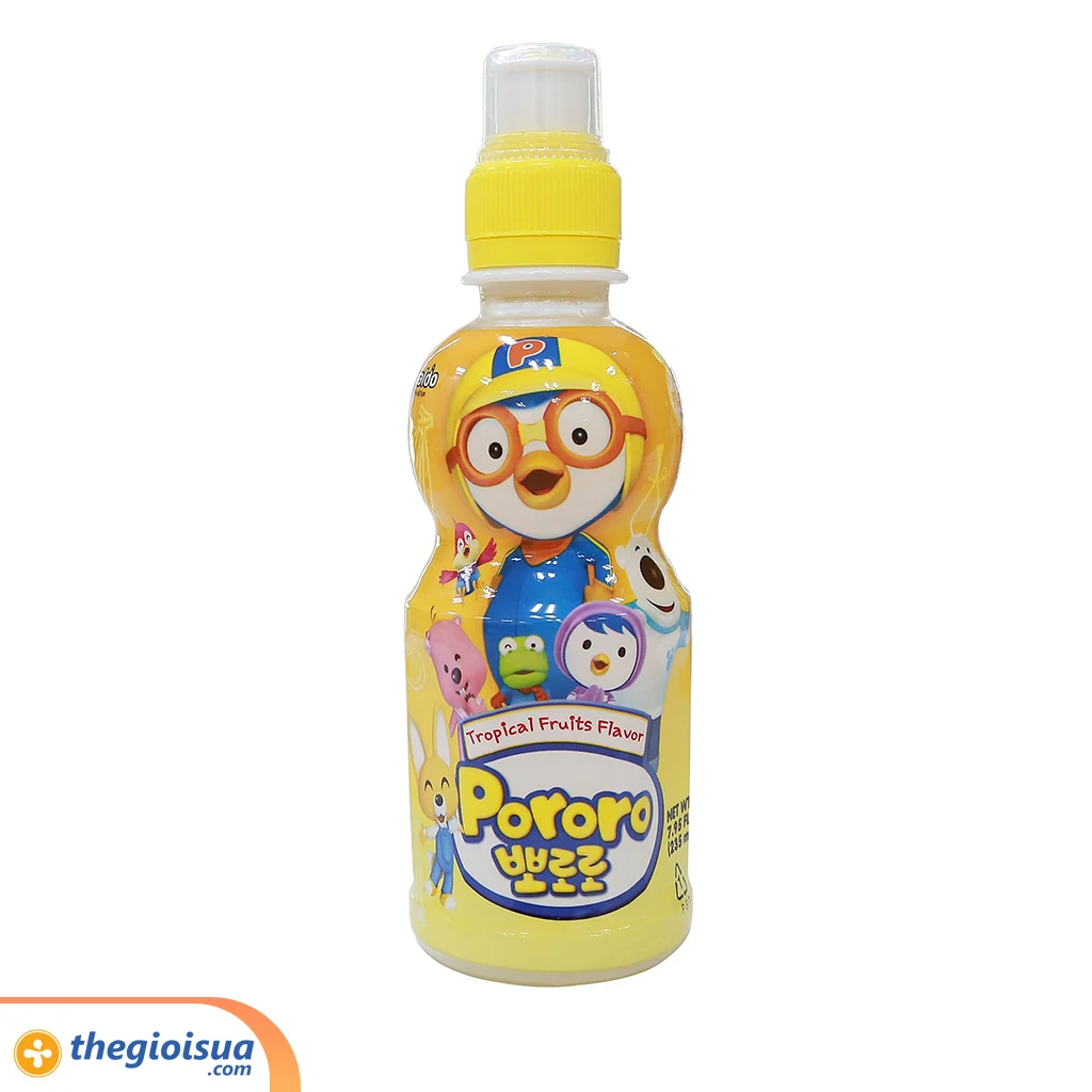 Nước uống Pororo hương vị trái cây nhiệt đới chai 235ml, thùng 24 chai - cho bé trên 3 tuổi