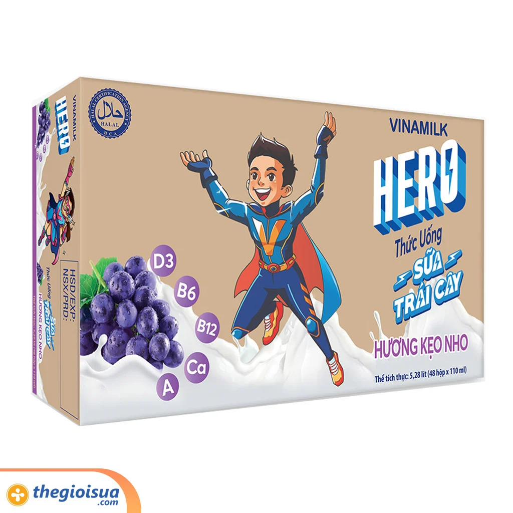 Sữa trái cây hương kẹo nho Vinamilk Hero 4x110ml