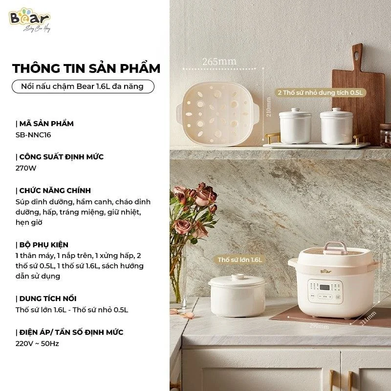 Nồi nấu chậm Bear 1.6L SB-NNC16
