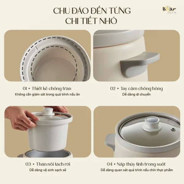 Nồi nấu chậm 1.5L Bear SB-NNC15