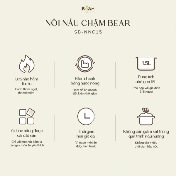 Nồi nấu chậm 1.5L Bear SB-NNC15