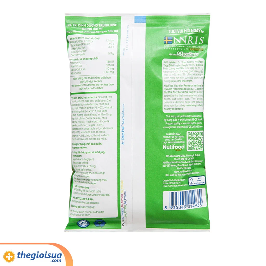 Sữa uống NutiMilk có đường 220ml