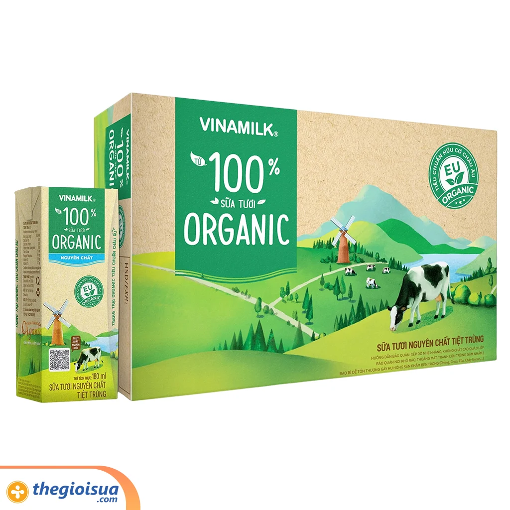 Sữa tươi tiệt trùng Vinamilk 100% Organic không đường 180ml