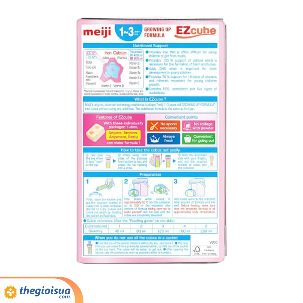 Sữa bột Meiji 1-3 tuổi Ezcube Growing Up Formula 448g Thanh (28gr*16)