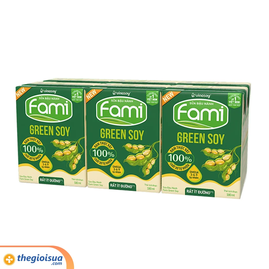 Sữa Đậu Nành Fami Green Soy rất ít đường hộp 180ml – lốc 6 hộp