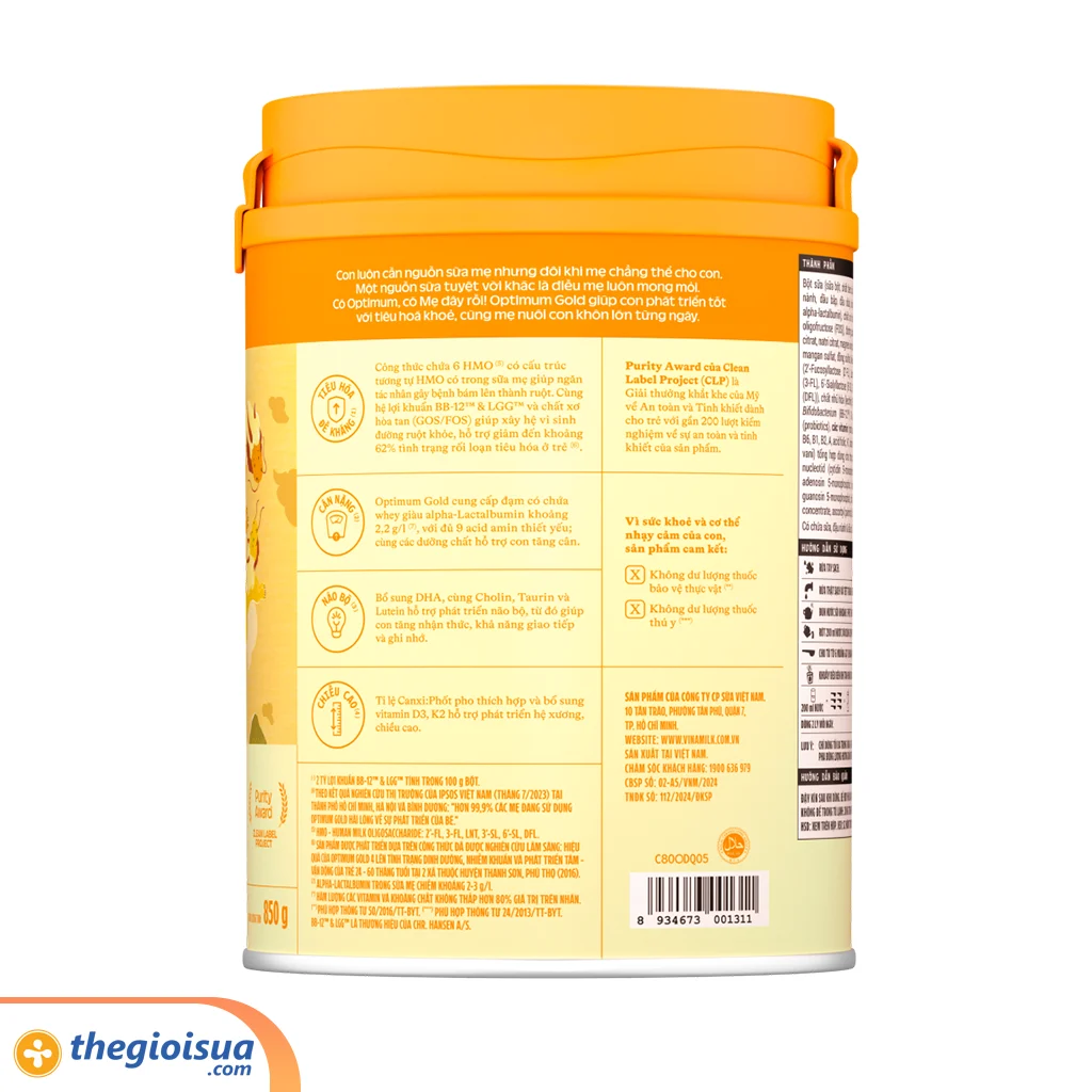 Sữa bột Optimum Gold 4 850g mẫu mới