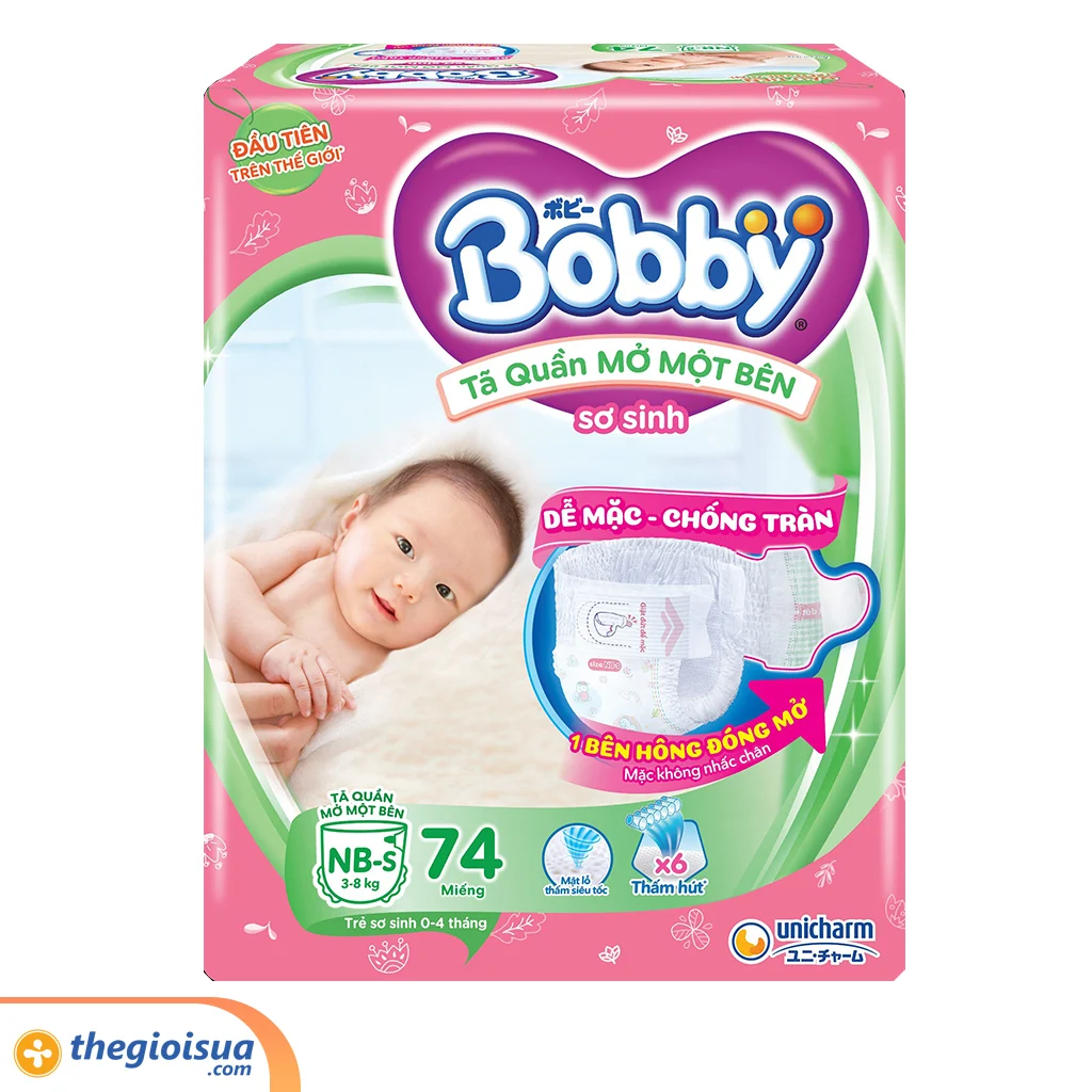 Tã quần Bobby mở một bên NB- size S74 (3-8kg) 74 miếng
