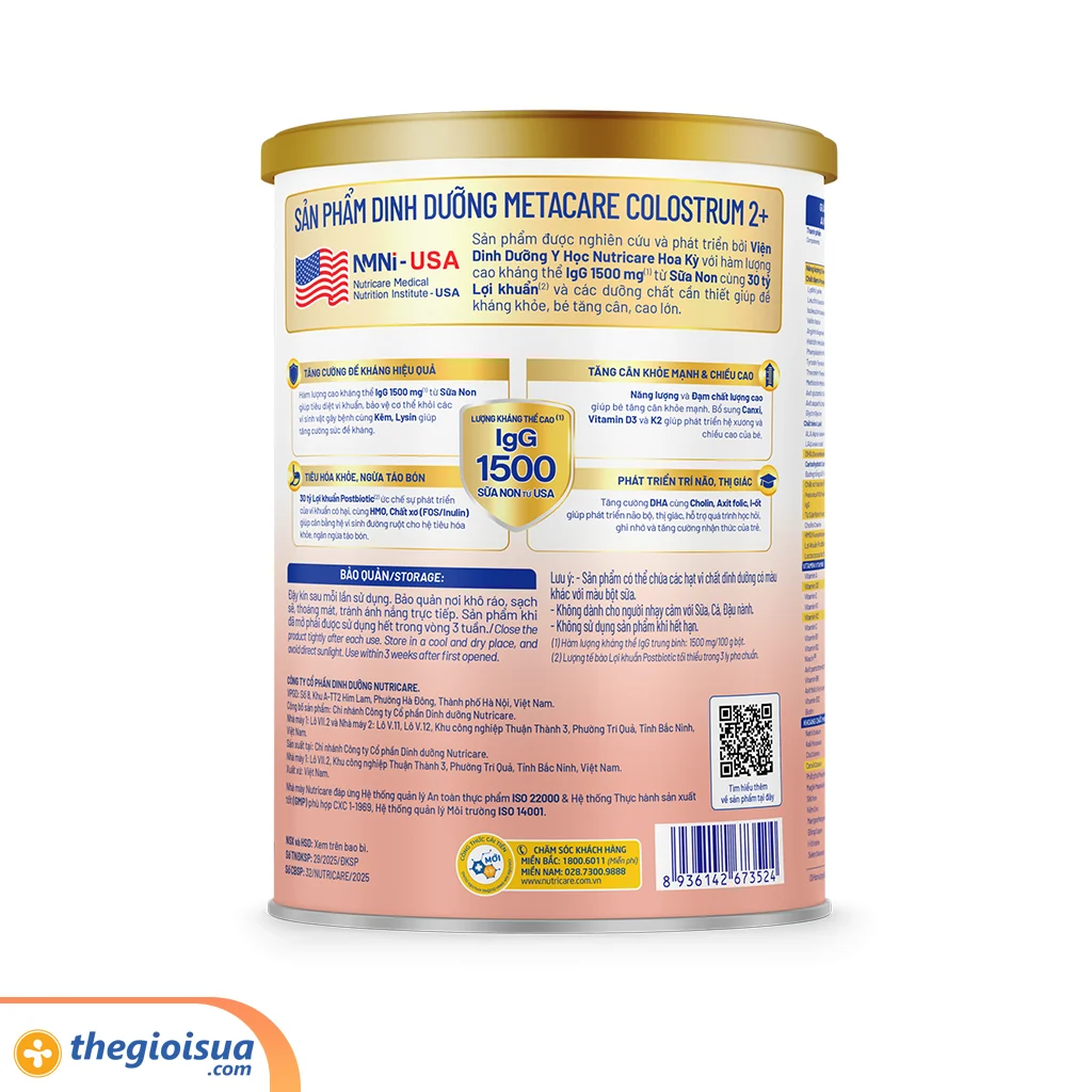 Sản phẩm dinh dưỡng Metacare Colostrum 2+ 800g (1500 IgG)