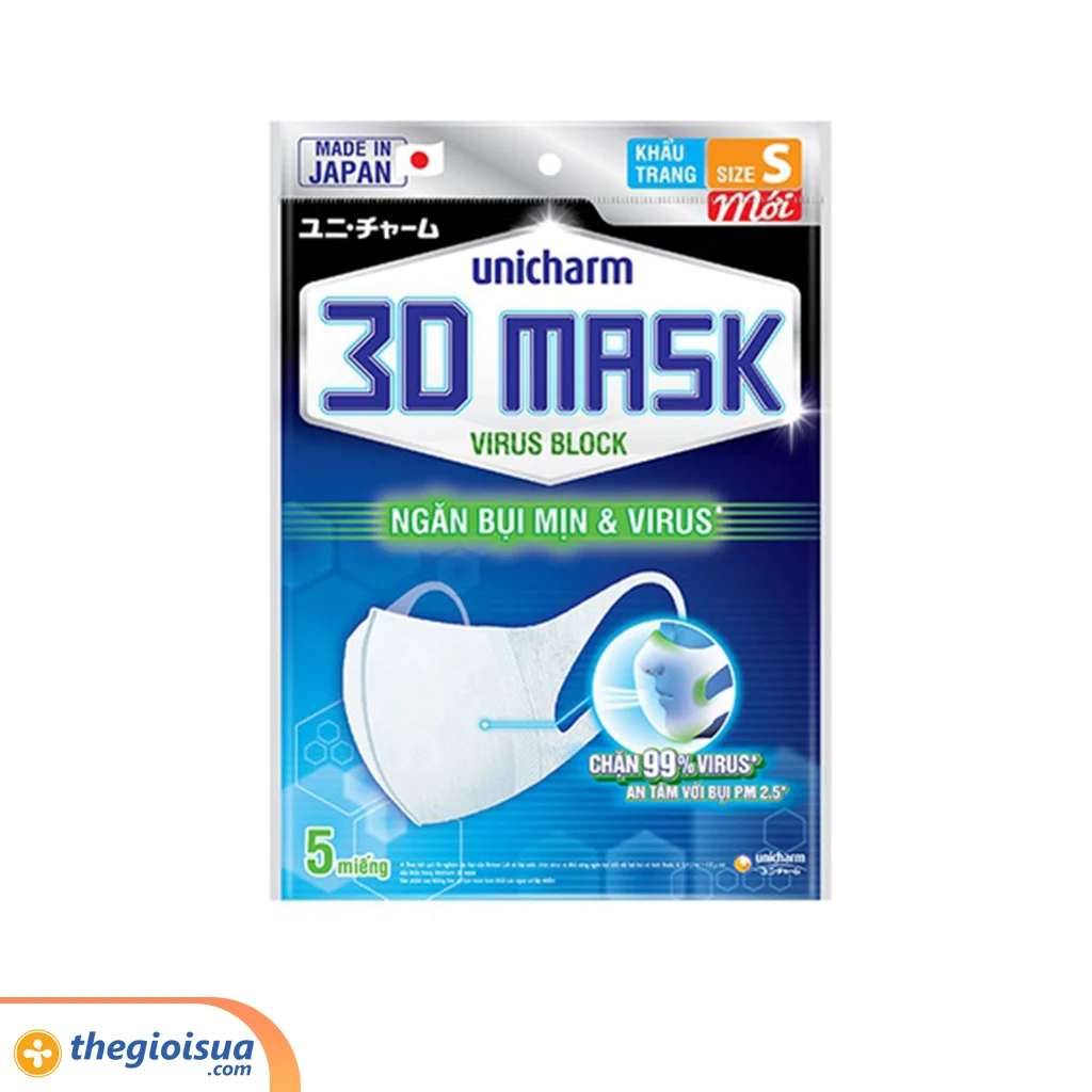 Khẩu trang Unicharm 3D Mask ngăn Virus 05 - size S
