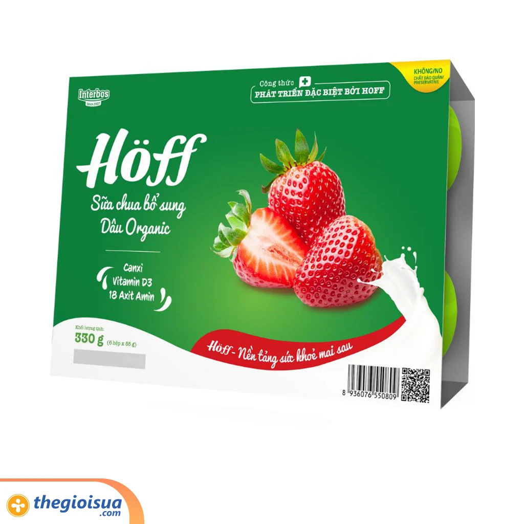 Sữa chua trái cây Hoff vị Dâu Organic 55g – 6 hộp