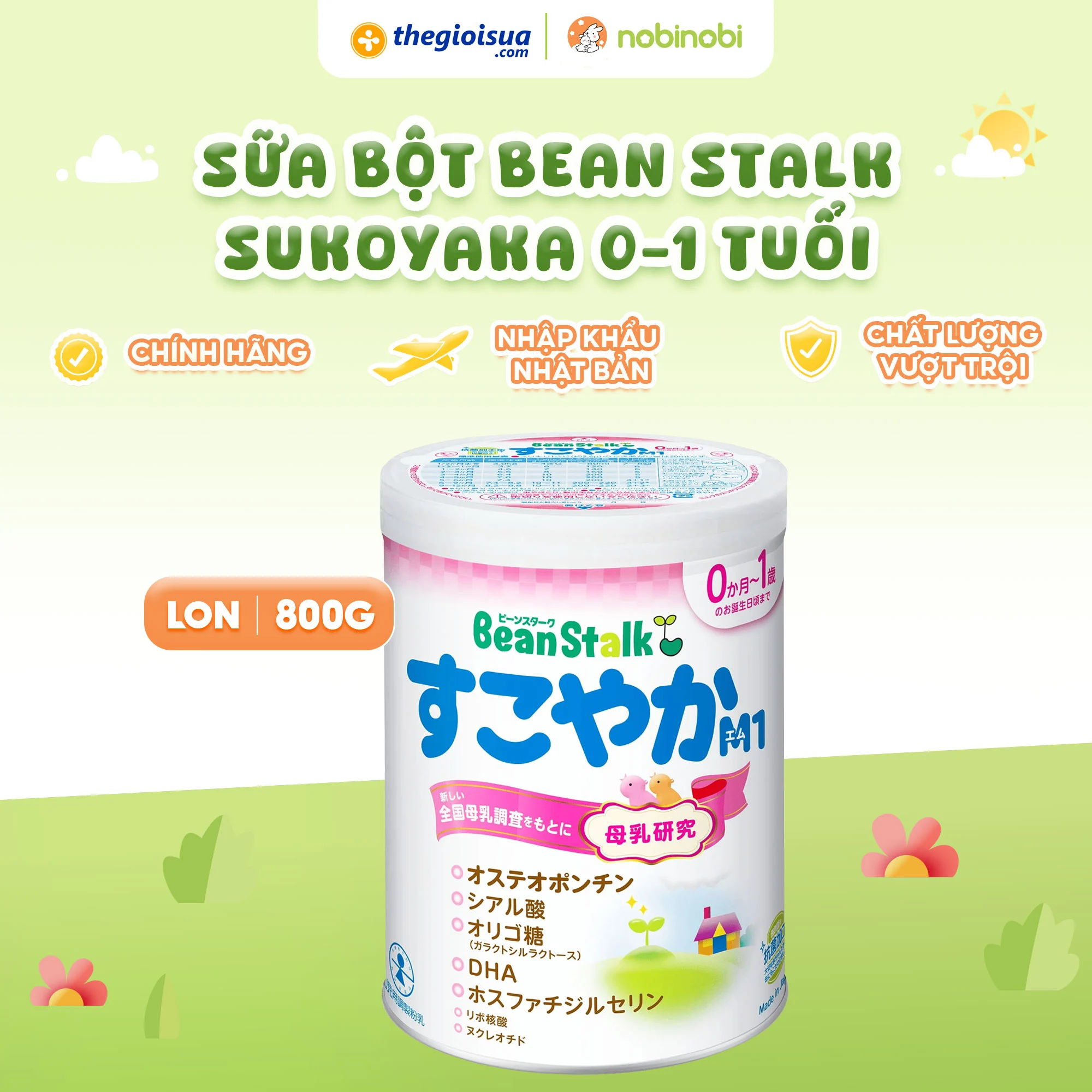 Sữa bột công thức Bean Stalk Sukoyaka 0-1 tuổi 800g