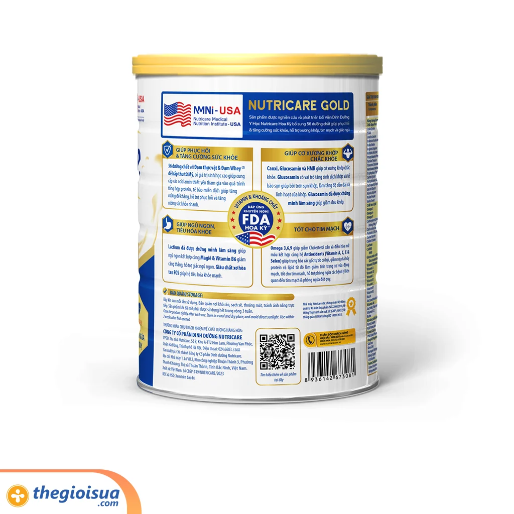 Sữa bột người lớn Nutricare Gold 850 Gram