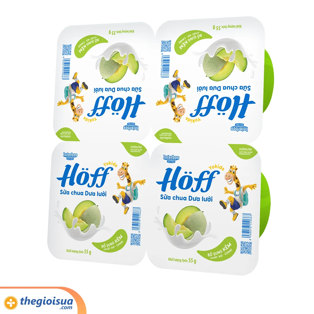 Sữa chua hoa quả Hoff Vị Dưa Lưới 4 hộp x 55g