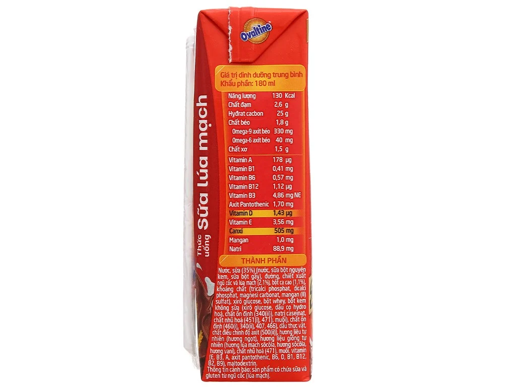 Sữa Ovaltine lúa mạch x2 Canxi Socola 180ml