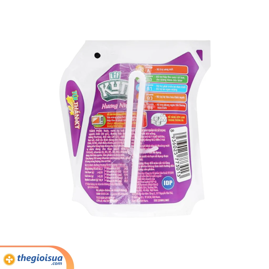 Sữa trái cây Kun hương nho túi 110ml, thùng 24 túi