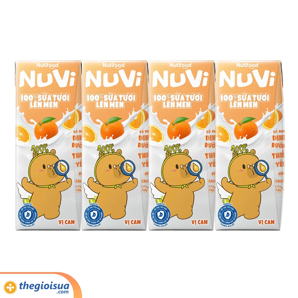 Sữa Tươi Lên Men Tiệt Trùng NUVI Vị Cam 4x170ml