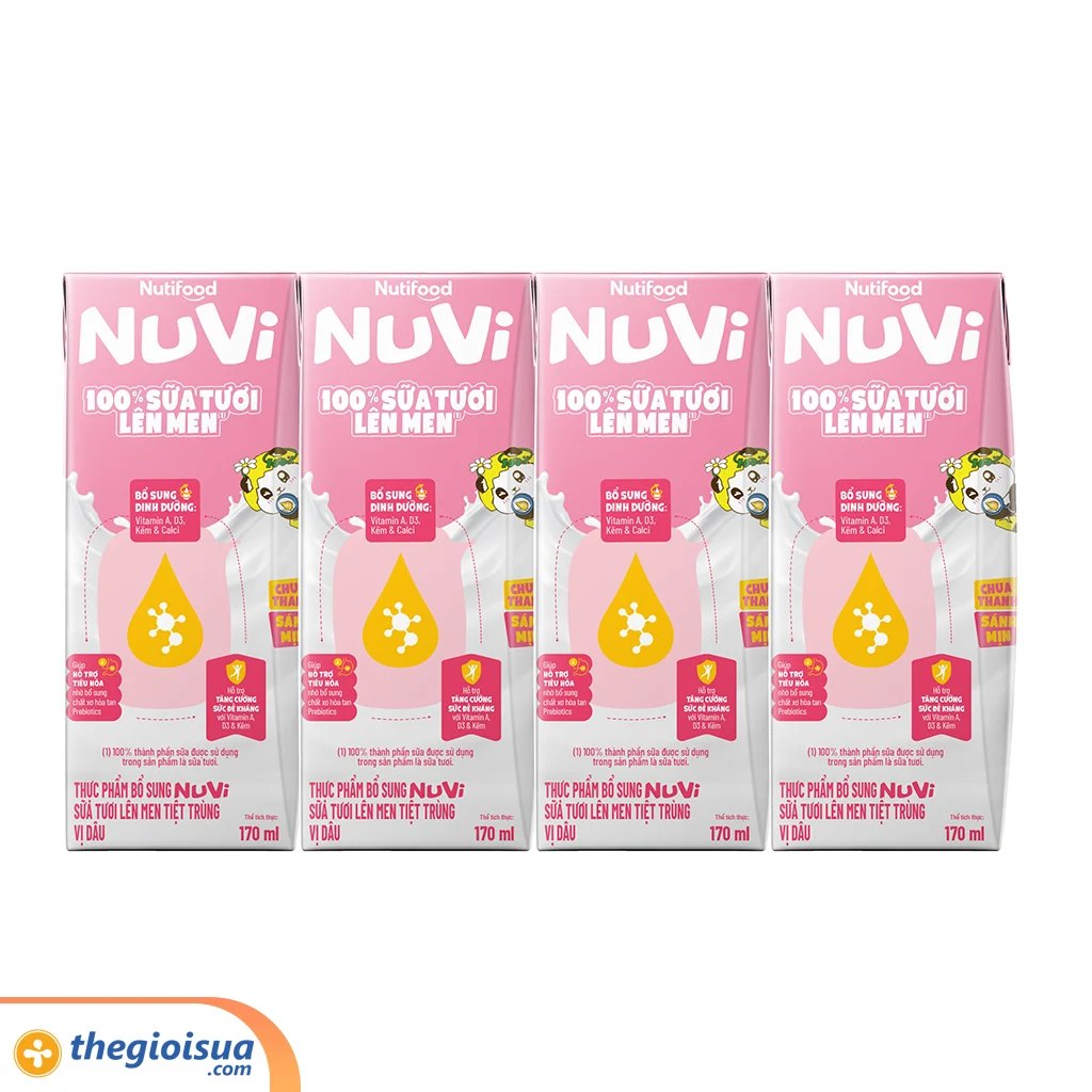 Sữa Tươi Lên Men Tiệt Trùng NUVI Vị Dâu 4x170ml