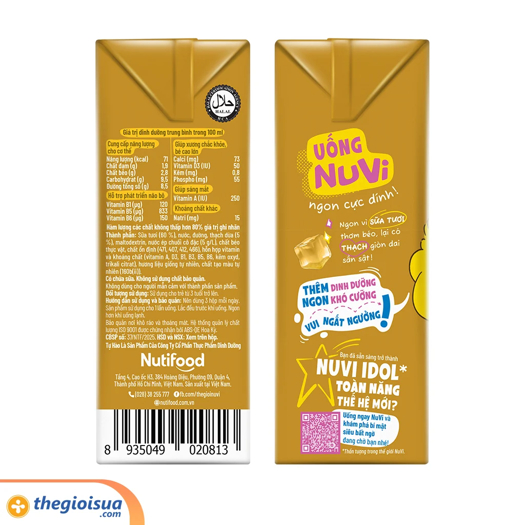 Sữa Tươi NUVI có thạch vị Chuối hộp 100ml