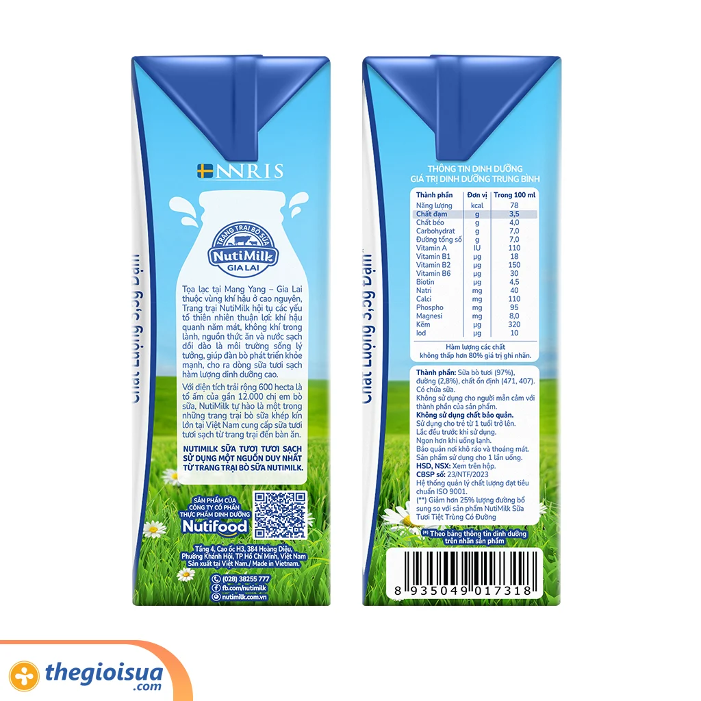 Sữa Tươi tiệt trùng Nutimilk tươi sạch ít đường 180ml