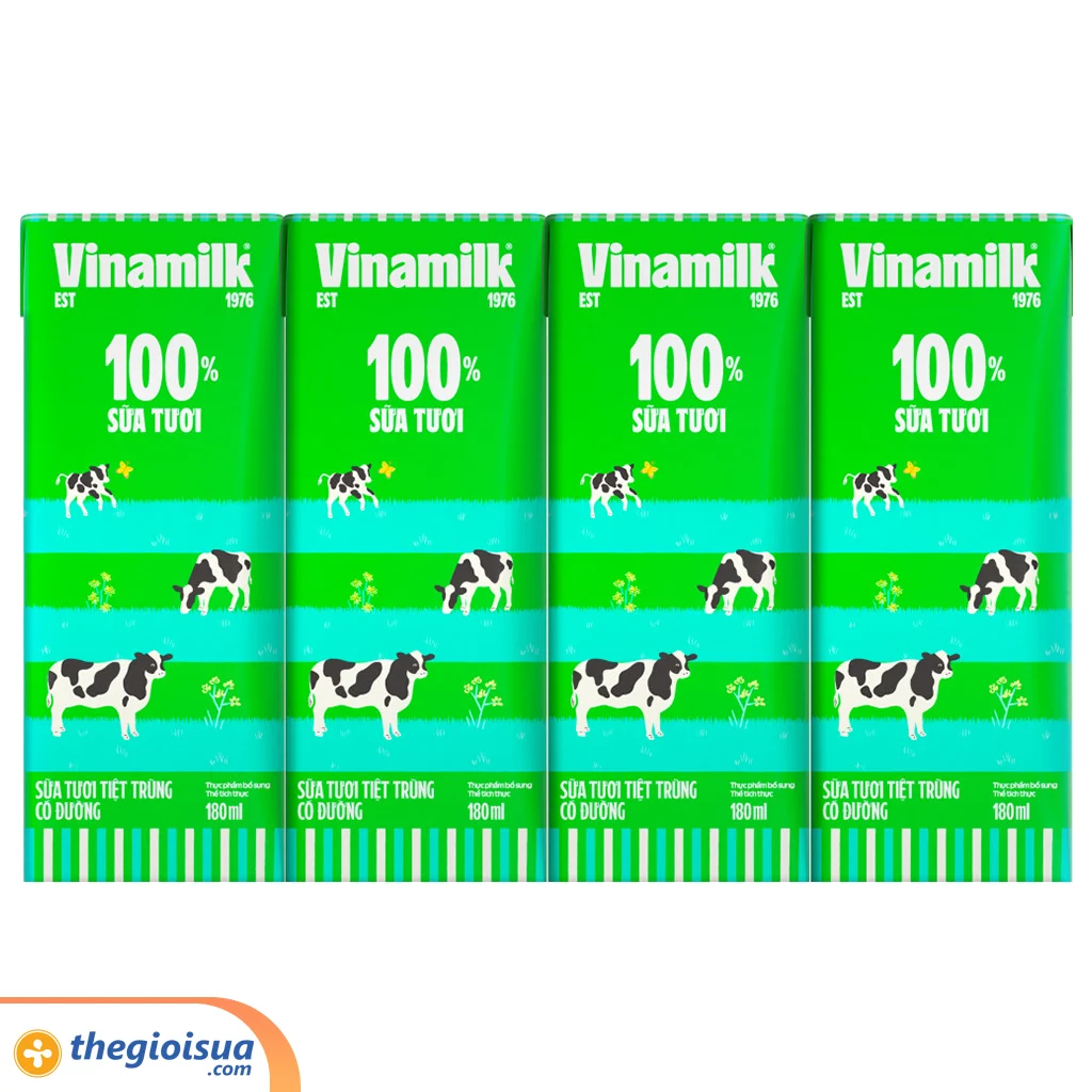 Sữa tươi tiệt trùng Vinamilk 100% có đường 180ml