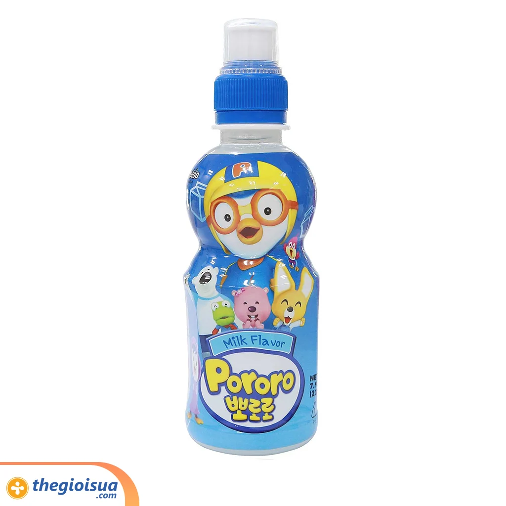 Nước uống Pororo hương vị sữa chai 235ml, thùng 24 chai - cho bé trên 3 tuổi
