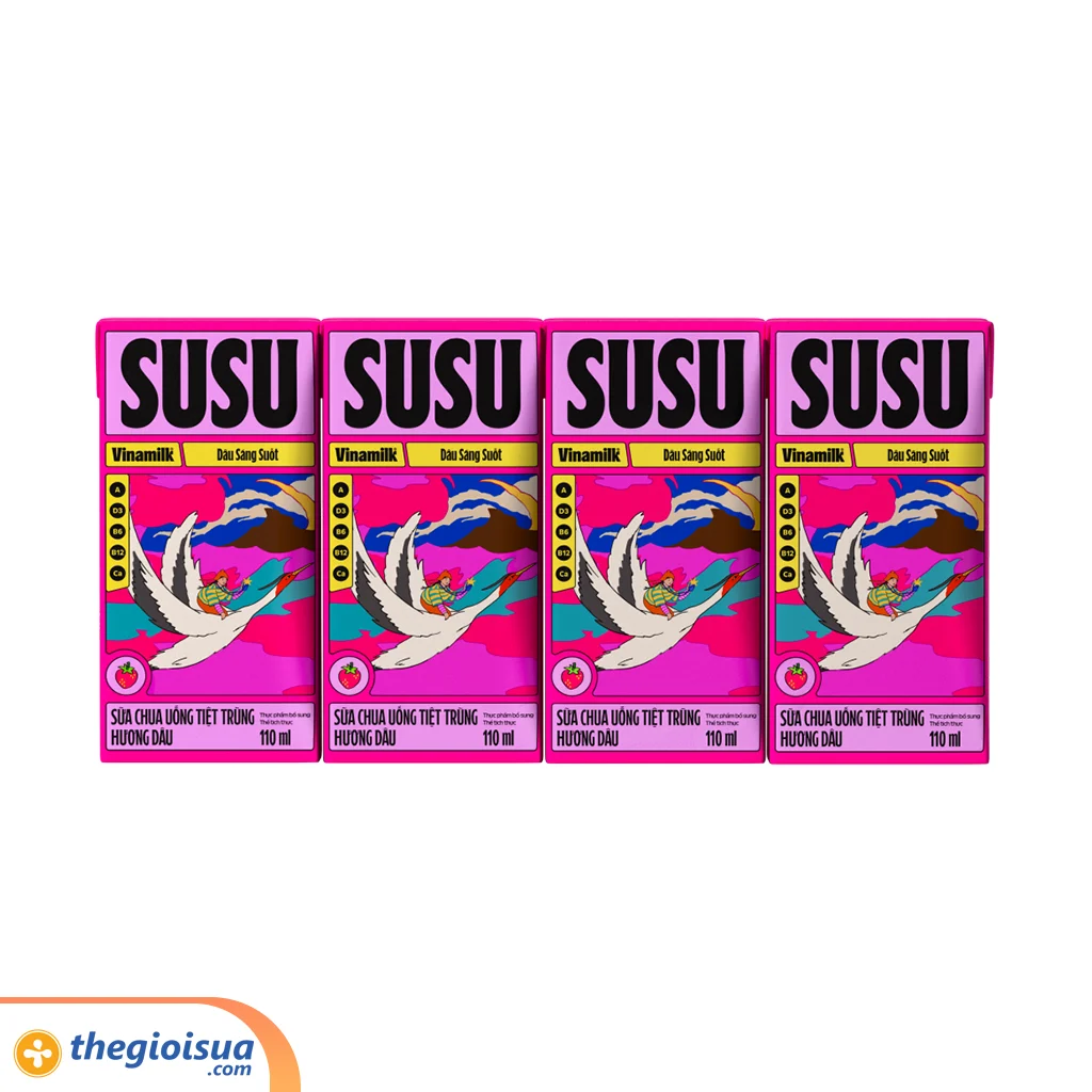 Sữa chua uống tiệt trùng hương Dâu Susu hộp 110ml