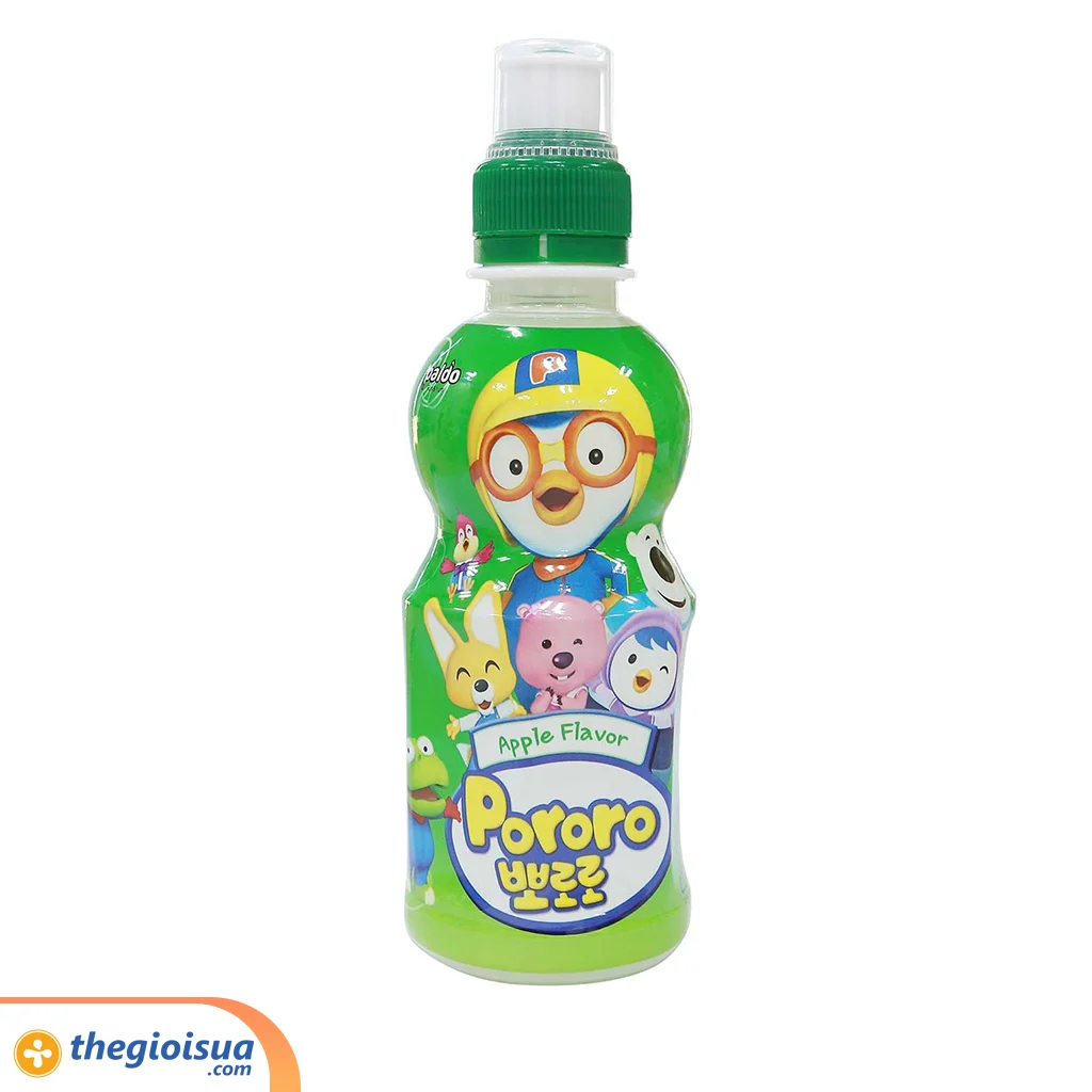 Nước uống Pororo hương vị táo chai 235ml, thùng 24 chai - cho bé trên 3 tuổi