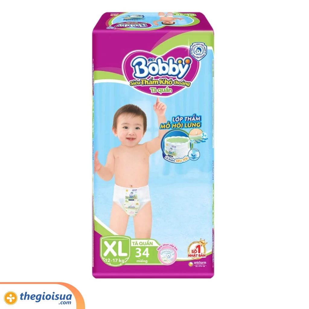 Tã quần Bobby Siêu Thấm size XL 34 miếng