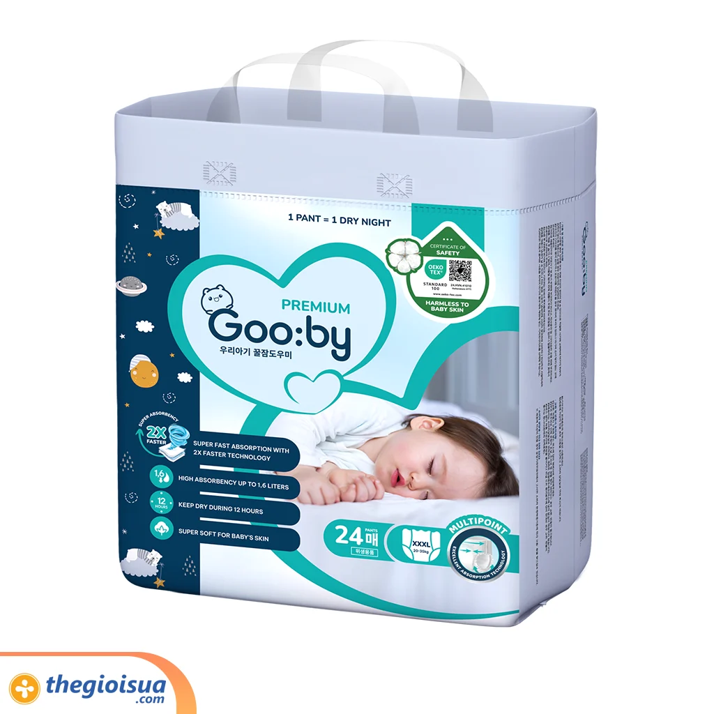 Bỉm quần Goo:by Premium size XXXL 24 miếng (cho bé 20 – 35kg)