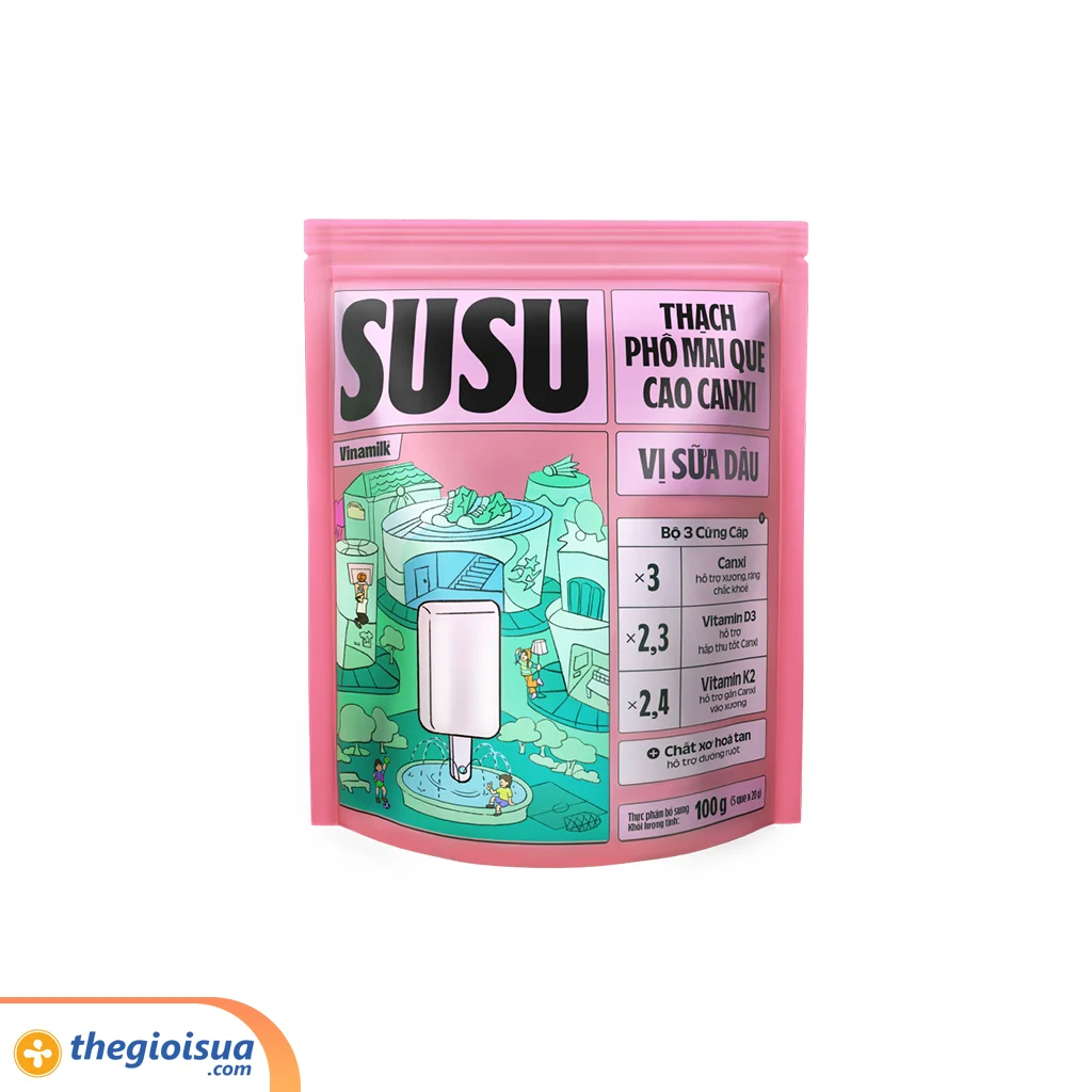 Thạch phô mai que Vinamilk SuSu - Vị Sữa Dâu 100g (1 túi 5 que)